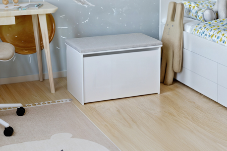 Skrzynia na zabawki DARIA - Biała, panel szary