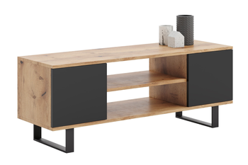 Szafka RTV FOCUS 155 cm loft, nogi metalowe - Dąb Craft / Czarny