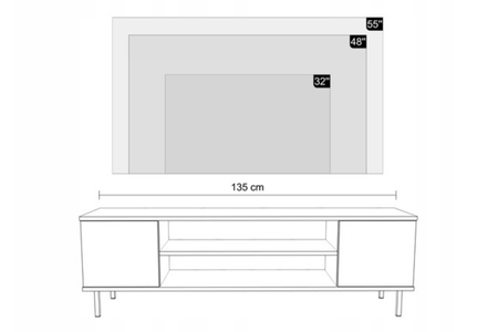 Szafka RTV FOCUS 135 cm, nogi metalowe czarne - Kaszmir