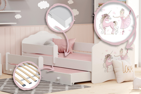 Łóżko podwójne FALA II 160x80 - Dziewczynka z jednorożcem