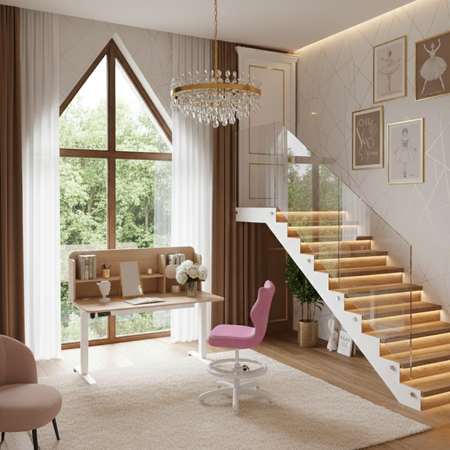 Biurko elektryczne ELISS 4 dziecięce 100x65 cm z nadstawką - Brzoza / Biały