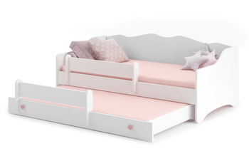 Łóżko podwójne EMMA WHITE II 160x80 - Białe / Różowe uchwyty