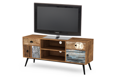 Szafka RTV NEXT 120 cm skandynawska, boho, loft, nogi metalowe - Dąb Wotan / Wielobarwny 