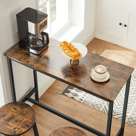 Stół barowy z dwoma taboretami RUSSELL - Ciemny brąz