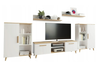 Zestaw mebli do salonu OSKAR II szafka RTV, komody, półki, styl skandynawski, nogi drewniane - Biały / Dąb Artisan