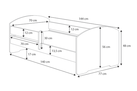 Łóżko pojedyncze LUK 140x70 z barierką - Auto