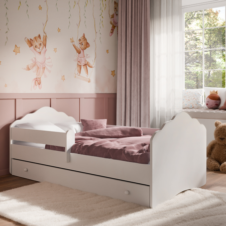 Łóżko dziecięce FALA 160x80 barierka szuflada - Biały