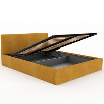 Łóżko podwójne tapicerowane VALENTINO 160x200 pojemnik na pościel - Żółty