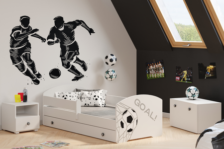 Łóżko pojedyncze LUK 160x80 z barierką i szufladą - Piłka nożna GOAL