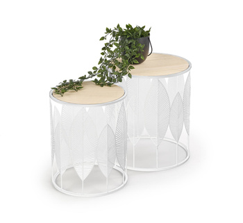 Zestaw 2 stolików kawowych FLOW - kolor Biały / Naturalny