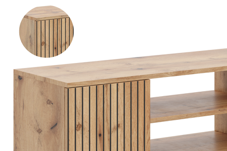Szafka RTV FOCUS 135 cm loft, nogi metalowe, nadruk lamele - Dąb Craft