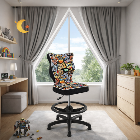 Krzesło dziecięce ergonomiczne LUMI 4 - Zwierzaki / Czarna Noga