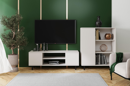 Szafka RTV FOCUS 135 cm, nogi metalowe czarne - Kaszmir