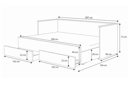 Łóżko podwójne HELIOS 160x200 - Białe, z materacem