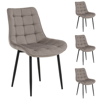 Zestaw 4 krzeseł VOX tapicerowanych welurowych pikowanych - kolor Cappuccino, nogi Czarne