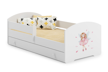 Łóżko dziecięce LUK 160x80 barierka szuflada grafika - Dziewczynka ze skrzydełkami