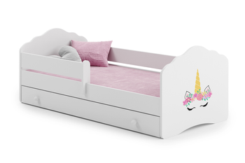 Łóżko dziecięce FALA 140x70 barierka szuflada grafika - Jednorożec