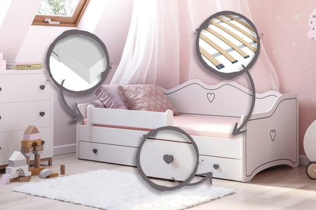 Łóżko dziecięce EMMA 160x80 - Białe / Szare