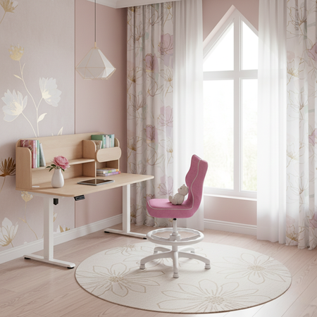 Biurko elektryczne ELISS 4 dziecięce 120x65 cm z nadstawką - Brzoza / Biały 