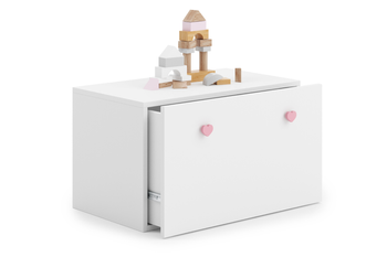 Skrzynia na zabawki INGA - Biała, uchwyty różowe serduszka