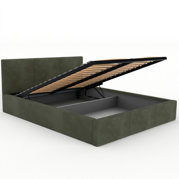 Łóżko podwójne tapicerowane VALENTINO 160x200 pojemnik na pościel - Oliwkowy