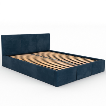 Łóżko podwójne tapicerowane VALENTINO 140x200 pojemnik na pościel - Granatowy