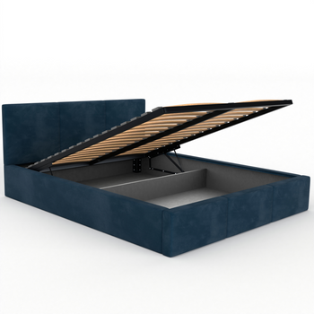 Łóżko podwójne tapicerowane VALENTINO 160x200 pojemnik na pościel - Granatowy