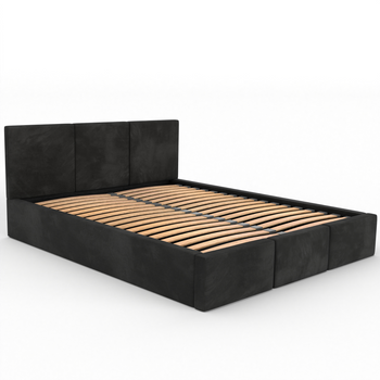 Łóżko podwójne tapicerowane VALENTINO 140x200 pojemnik na pościel - Czarny
