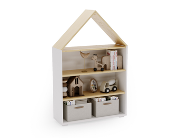 Regał Domek PUFFI z półkami na książki i zabawki - Biały / Klon