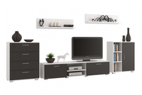 Zestaw mebli do salonu SOFEN II szafka RTV, komoda, szafka, półki - Biały / Czarny