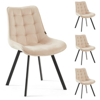 Zestaw 4 krzeseł ROXY tapicerowanych welurowych pikowanych - kolor Kremowy, nogi Czarne