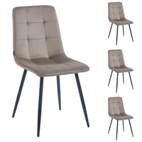 Zestaw 4 krzeseł NEL tapicerowanych welurowych pikowanych - kolor Cappuccino, nogi Czarne