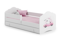 Łóżko dziecięce FALA 140x70 barierka szuflada grafika - Kot 