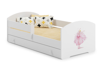 Łóżko dziecięce LUK 160x80 barierka szuflada grafika - Baletnica w koronie