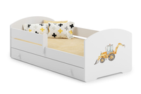 Łóżko dziecięce LUK 140x70 barierka szuflada grafika - Koparka