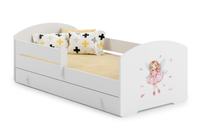 Łóżko dziecięce LUK 160x80 barierka szuflada grafika - Dziewczynka ze skrzydełkami