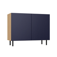 Komoda KAJA slim dwudrzwiowa, ryflowane fronty - Dąb Artisan / Granatowy