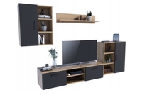 Zestaw mebli do salonu ICARO szafka RTV, szafka stojąca, szafka wisząca, półka - Dąb Artisan / Czarny