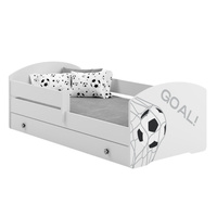 Łóżko dziecięce LUK GOAL 140x70 barierka szuflada uchwyty i grafika piłka nożna - Biały