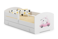 Łóżko dziecięce LUK 160x80 barierka szuflada grafika - Kot