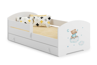 Łóżko dziecięce LUK 160x80 barierka szuflada grafika - Niebieski Miś