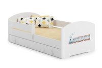 Łóżko dziecięce LUK 160x80 barierka szuflada grafika - Pociąg